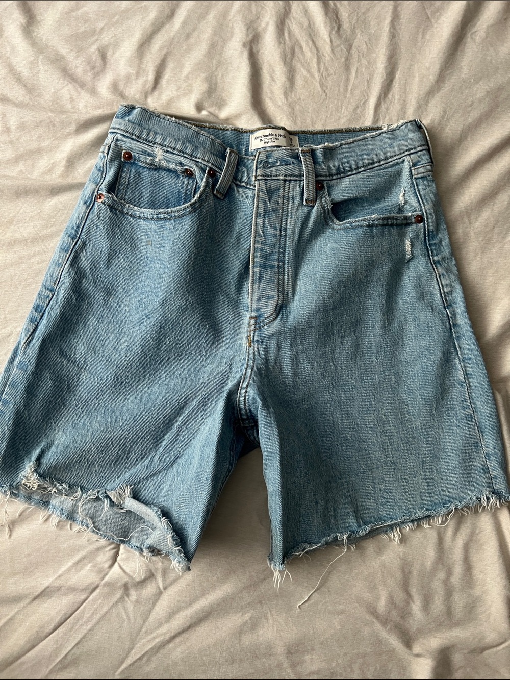 Abercrombie & Fitch Light Blue Frayed Hem Denim Shorts